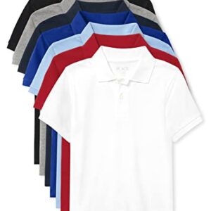 The Children's Place Boys' Multipack Short Sleeve Pique Polos, Black/Grey/Nautico/Blue/Brook/Red/White 7-Pack, Medium