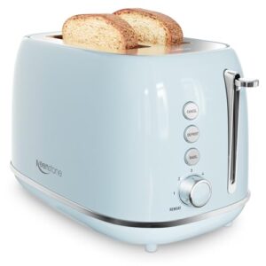 2 Slice Toaster Retro Stainless Steel Toaster with Bagel, Cancel, Defrost Function and 6 Bread Shade Settings Bread Toaster, Extra Wide Slot and Removable Crumb Tray, Blue