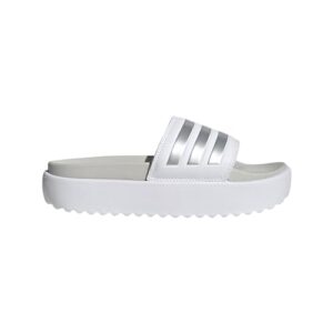 adidas Women's Adilette Platform Slides Sandal, White/Zero Metallic/Grey, 9