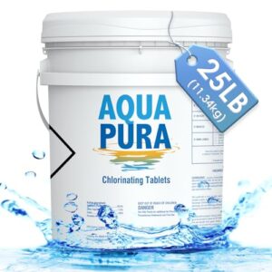 Aqua Pura Chlorine Tablets for Swimming Pool,3" Pool Supplies, Individually Wrapped Stabilized Chlorine Tablets, Long-Lasting, Slow Dissolve,Kill Bacteria,UV Protected,90% Available Chlorine,25 LB