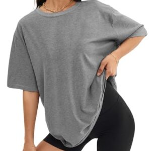 ATHMILE Womens Oversized T Shirts Loose Fit Crewneck Short Sleeve Tops Summer Casual Blouse Y2K 2024 Basic Tee Grey