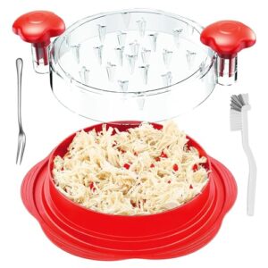 Chicken Shredder, Chicken Shredder Tool Twist Large Meat Shredder for Chicken Breast Pork Beef, Visible Lid, Ergonomic Handle, Anti-Slip & Dishwasher Washable, Red