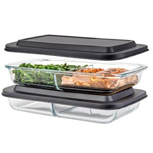 Divided Glass Casserole Baking Dish, Rectangular Bakeware Set 2.3 Qt Each, Oven to Table Clear Glass Lasagna Pan with Divider-2 Pack