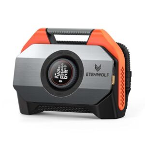 ETENWOLF VORTEX S6 Tire Inflator Portable Air Compressor for Heavy-duty Vehicle, Cordless Air Pump for Car & Inflatables with 19200 mAh Battery, 100% Duty Cycle & Dual Cylinder Bike Pump, Vivid Orange