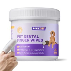 HICC PET Teeth Cleaning Wipes for Dogs & Cats, Remove Bad Breath by Removing Plaque and Tartar Buildup No-Rinse Dog Finger Toothbrush, Disposable Gentle Cleaning & Gum Care Pet Wipes, 50 Counts