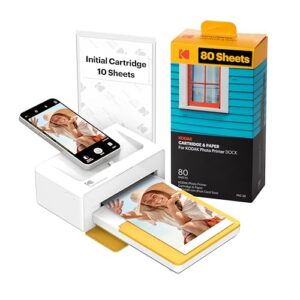 KODAK Dock Plus 4PASS Instant Photo Printer (4x6 inches) + 90 Sheets Bundle (10 Initial Sheets + 80 Sheet Pack)