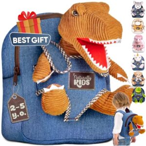 Naturally KIDS Toddler Backpack w Stuffed Animal Toy, Toddler Gifts for Boys Girls, Small Backpack, Dinosaur Toys