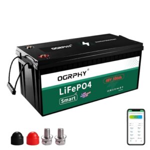 OGRPHY 48V 100AH LiFePO4 Battery with Bluetooth, 5.12kWh Grade A Cells Lithium Battery with 500A Peak Current, Up to 5000+ Deep Cycles Battery for Golf Cart, Solar, RV and Off Grid Applications…