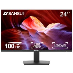 SANSUI Monitor 24 Inch 100Hz PC Monitor, HDMI VGA Ports VESA Mount, FHD Computer Monitor Ultra-Slim Ergonomic Tilt Eye Care for Home Office (ES-24F2, HDMI Cable Included)