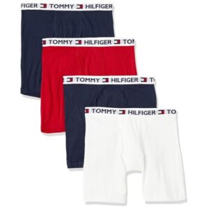 Tommy Hilfiger Men's 4 Pocket Boxer Brief, Red/Navy/White, Medium