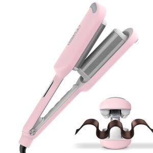 Waver Curling Iron Hair Crimper - TYMO ROVY Beach Waves Curling Wand, Ionic Deep Waver Hair Curler Tool with Ceramic Tourmaline 3 Barrel for Women, Dual Voltage, Anti-Scald, Quick & Easy, Pink