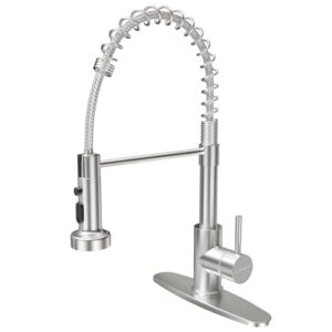 CABONG Kitchen Sink Faucet with Deck Plate, Kitchen Faucets with Pull Down Sprayer Stainless Steel Single Handle 1/3 Hole Commercial Industrial - Brushed Nicke