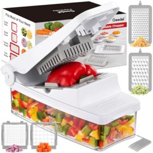 Geedel Vegetable Chopper, Onion Chopper Pro Food Chopper, Kitchen Vegetable Slicer Dicer Cutter Grater, Veggie Chopper with container for Salad Onion Potato Carrot (4 in 1, White)