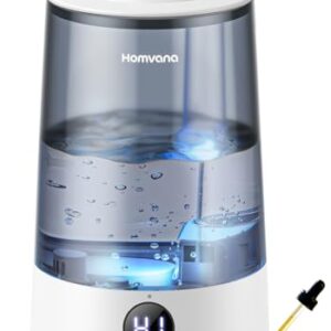 Homvana Humidifiers for Bedroom Home, 3.6 L Cool Mist Top-Fill 34H Super Long Time, Quiet 16dB, Baby Humidifier, Oil Diffuser for Large Room, Plants, Nursery, Office BPA FREE, 7 Color Light Ultrasonic