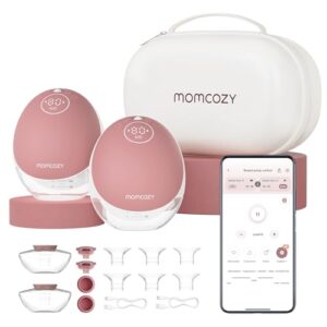 Momcozy Breast Pump Hands Free Mobile Flow | M9, App Discreet Control with Personalized Multi-Modes & 15 Levels, Independent Breastmilk Storage, Wearable Breast Pump M9 24mm, 2 Pack Cozy Red