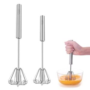 Newness Egg Whisk, [2 Pack 10in & 12in] Stainless Steel Hand Push Whisk Blender for Home - Versatile Tool for Egg Beater, Milk Frother, Hand Push Mixer Stirrer - Kitchen Utensil for Blending, Whisking