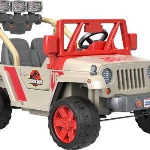 Power Wheels Jurassic Park Jeep Wrangler Ride-On Battery Powered Vehicle with Dinosaur Sounds & Lights for Preschool Kids Ages 3+ Years