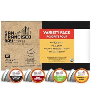 San Francisco Bay Compostable Coffee Pods - Original Variety Pack (80 Ct) K Cup Compatible including Keurig 2.0, French, Breakfast, Fog, Organic Rainforest