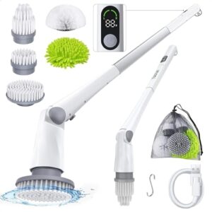 Yeolet Electric Spin Scrubber, IPX7 Waterproof Cordless Cleaning Brush, Adjustable & Detachable Long Handle, 3X High Torque Motor, 3 Angles Adjustable for Bathroom, Shower, Floor, Tile, Glass, Car