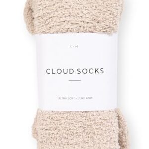 Cozy Sock For Women | Fuzzy Ultra-Luxe Cloud Sock Gifts For Women & Men | Warm & Cozy Fuzzy Unisex Sleep Socks | Super Soft Luxurious Fabric With Bonus Travel Tote, (Stone, 1 Pair)