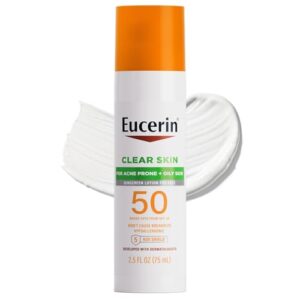 Eucerin Sun Clear Skin Face Sunscreen SPF 50 for Acne Prone Skin, Hypoallergenic, Fragrance Free Sunscreen Face Lotion SPF 50 with Oil-Absorbing Minerals, Holiday Gifts for Self Care, 2.5 Fl Oz Bottle