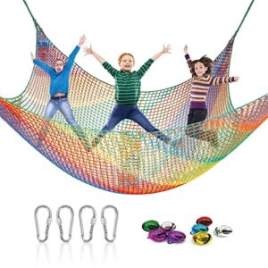 HOEE Kids Playground Climbing Cargo Net - 6.5 x 9.8Ft Kids Playground Safety Net,Polyester Double Layers Rope Bridge Net for Tree House and Outdoor Adventure（Rainbow）