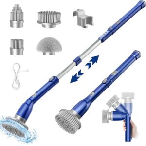 iDOO Electric Spin Scrubber, Scrub Brush Shower Scrubber with Long Handle for Cleaning, Cordless Power Cleaner Brush with 4 Heads for Bathroom, Bathtub,Tub, Toilet, Tile, Cepillo para Limpiar Baños