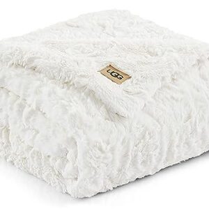 UGG 10483 Adalee Soft Faux Fur Reversible Accent Throw Blanket Luxury Cozy Fluffy Fuzzy Hotel Style Boho Home Decor Soft Luxurious Comfy Blankets for Couch, 70 x 50-Inch, Natural