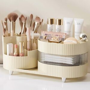 XING ZHONG Rotating Makeup Organizer for Vanity,3-Tier Makeup Countertop Organizer with Makeup Brush Holder,Large Capacity Cosmetic Storage Cases for Perfume Jewellry Lipstick,Bathroom Organizer