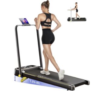 YPOO Foldable Treadmill with Incline, Walking Pad with Handle Bar 3 Level Incline, Portable Folding Treadmills for Home/Office 300 Lbs Capacity, Quiet Desk Treadmill with Remote Control & APP