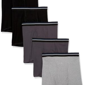 Amazon Essentials Men's Tag-Free Boxer Briefs Underwear, Pack of 5, Black/Charcoal/Grey, Large