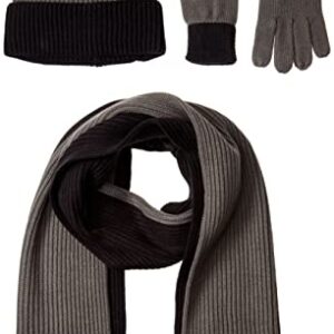 Amazon Essentials Unisex Adults' Knit Hat, Scarf and Gloves Set, Pack of 3, Black/Charcoal Grey, one Size