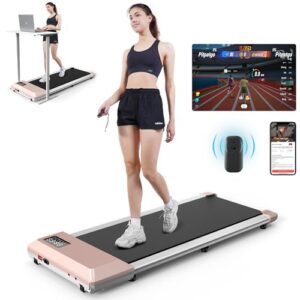 Deer Run Walking Pad, 2 in 1 Portable Silent Under Desk Treadmills for Home Use, 5-Layers Shock-Absorbing Running Belts, Remote Control & Smart App Portable Treadmill, No-Assembly