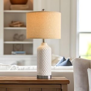 G-SAFAVA 24.25" Single Table Lamp for Bedroom Modern Ceramic Nightstand Lamp White Bedside Lamp Boho Living Room Lamp Farmhouse Bedroom Lamp Side Table Lamp End Table Lamp