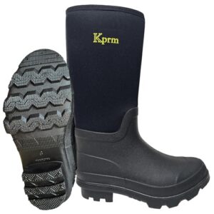 Kprm Rubber Rain Boots for Men Waterproof Lightweight Durable Neoprene Men's Work Boot Insulated for Mud Muck Outdoor Size 11 Black