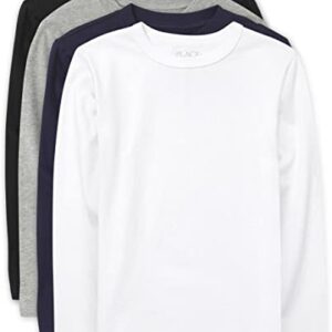 The Children's Place boys Basic Layering Tee Pack T Shirt, Black/New Navy/Smoke/White 4 Pack, Large US