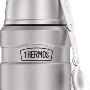 THERMOS Stainless King Vacuum-Insulated Food Jar with Spoon, 16 Ounce, Matte Stainless Steel