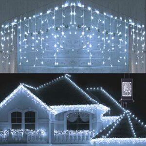 Toodour Christmas Icicle Lights Outdoor, 360 LED 29.5ft 8 Modes Fairy Icicle String Lights with 60 Drops, Led Christmas Twinkle Lights for Holiday, Party, Wedding, Eaves, Christmas Decorations (White)