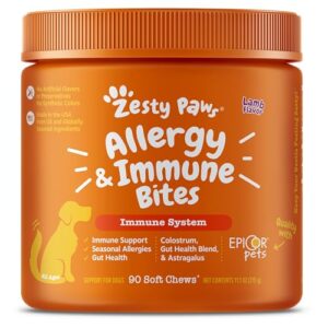 Zesty Paws Dog Allergy Relief - Dog Itching Skin Relief - Dog Probiotics for Itchy Skin and Itchy Ears - Dog Allergy Chews - Dog Itch Relief - Dog Skin Allergy Relief - Lamb - 90ct