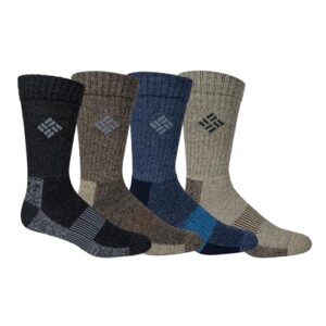 Columbia Men's 4 Pack Moisture Control Crew Socks | Black/Brown/Navy/Khaki | Mens 6-12