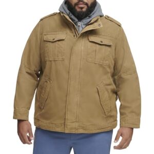 Levi's Men's Washed Cotton Military Jacket with Removable Hood (Standard and Big & Tall), Khaki, 3X Big