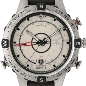 Timex Men's T2N721 Intelligent Quartz Compass Tide Temperature Silver Case Brown Strap Watch