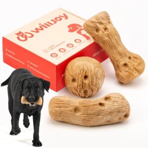 Willjoy 3-Pack Dog Toys for Aggressive Chewers, Dog Chew Toys for Aggressive Chewers, Pine Wood & Nylon, Bacon Indestructible Dog Toy, Large Dog Toys to Keep Them Busy, Durable Dog Toys for Large Dogs