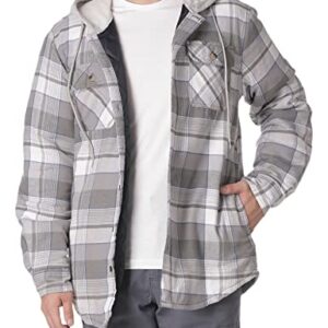 Wrangler Authentics Men's Long Sleeve Quilted Lined Flannel Shirt Jacket with Hood, Gray, Large