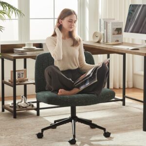 Dowinx Criss Cross Chair with Locking Wheels, Preminum Fabric and Pocket Spring Cushion, Adjustable Swivel Wide Seat Computer Chair, Morden Design Vanity Chair Green