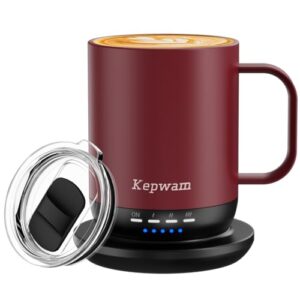 Kepwam Self Heating Coffee Mug 14oz, Smart Temperature Control Coffee Mug, Hot Up to 149℉ with 180 Min Battery Life - Touch & App Controlled Coffee Mug, Birthday Gifts for Women and Men