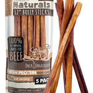 Mighty Paw Naturals 12" Bully Sticks for Dogs - Grass Fed Beef Dog Chews. Dog Bully Sticks for Large Dogs, Medium and Small Breeds. Lower Odor Stick Treats for Small Pets. Single Ingredient