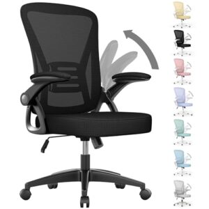 naspaluro Ergonomic Office Chair, Mid Back Desk Chair with Adjustable Height, Swivel Chair with Flip-Up Arms and Lumbar Support, Breathable Mesh Computer Chair for Home/Study/Working, Dark Black