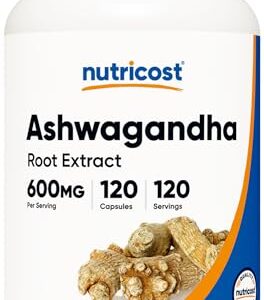 Nutricost Ashwagandha Herbal Supplement 600mg, 120 Capsules - Vegetarian, Non-GMO, Gluten Free, Ashwagandha Root