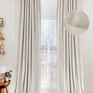 100% Blackout Shield Linen Blackout Curtains for Bedroom 84 Inches Long, Back Tab/Rod Pocket Living Room Drapes, Thermal Insulated Blackout Curtains 2 Panels Set, 50" W x 84" L, Cream